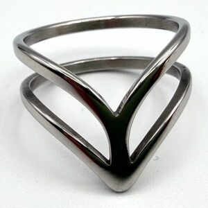 Silver Tone Chevron V Ring Size 9 Double Band Minimalist Statement